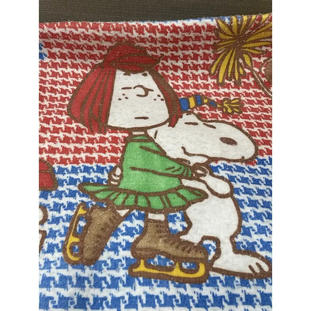 Vintage Peanuts Snoopy Acrylic Blanket – Cheer Baseball Lucy Charlie Satin Trim